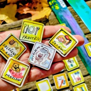 Hravé magnetky Čáromat s obrázky dětské ranní a večerní rutiny – česání, prostírání, mytí, čištění zubů, oblékání a další.