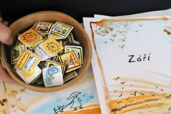 Miska plná magnetek Caromat magnetky pro děti miska září s kartičkami činností.